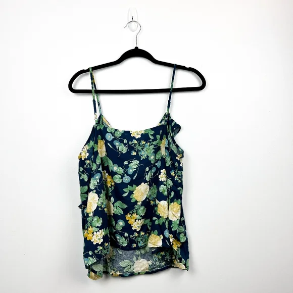 Old Navy Blue & Yellow Floral Tank Top with Ruffled Front - Picture 9 of 10